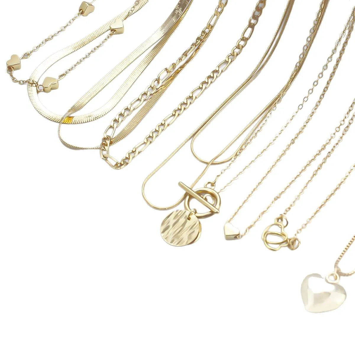 Women's gold necklace set with 10 alloy pendants on adjustable snake bone chain