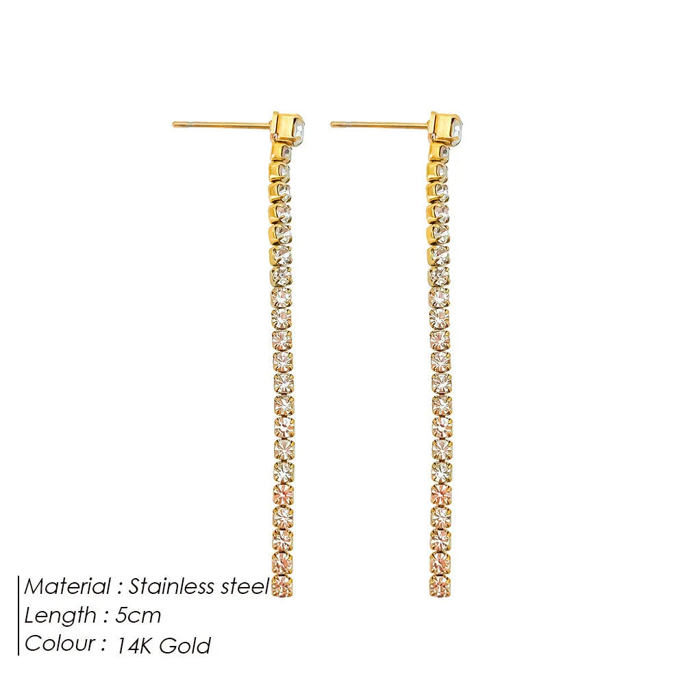 Geometric stainless steel zircon stud earrings with linear detailing in gold and steel tone options