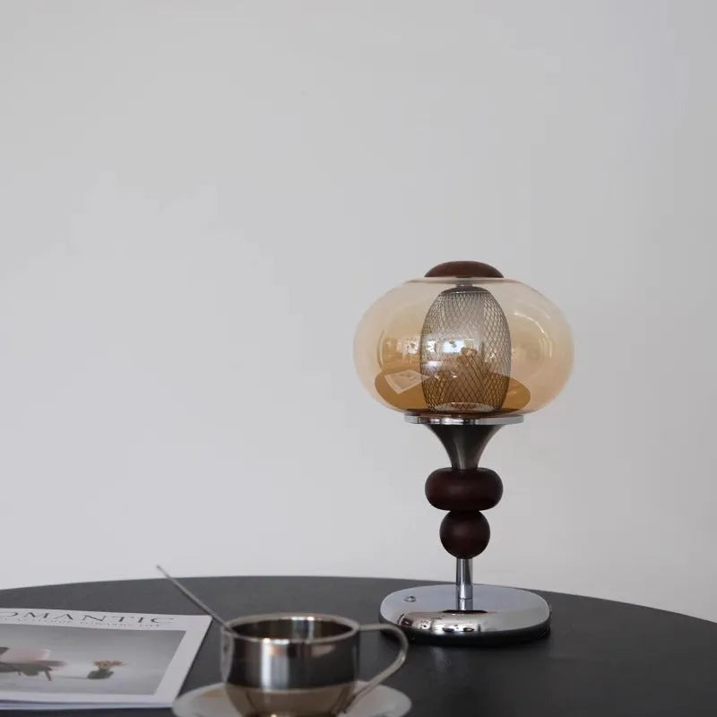 Zhonggu solid wood rechargeable palace table lamp with touch switch, 16x28cm, three colour dimmable light, retro style