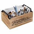 Wooden kitchen storage box with grid compartments for tableware organisation