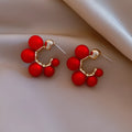 Red bell-shaped alloy earrings for women with white colour option