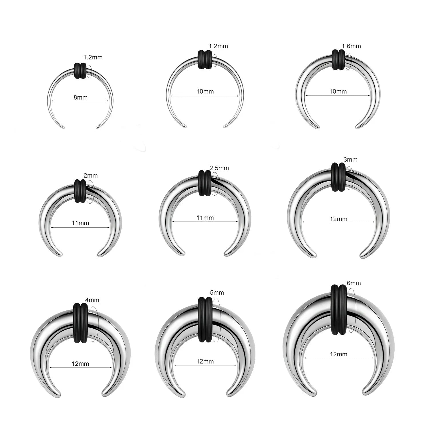 316 stainless steel C-shaped nose ring with buffalo horn geometric detail in black and steel colour.