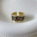 XINGX adjustable copper ring with distressed oil drop pattern and geometric lines in retro ins style