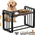 Black wooden non-slip dog bowl bracket 37x23cm on floor with dog bowl