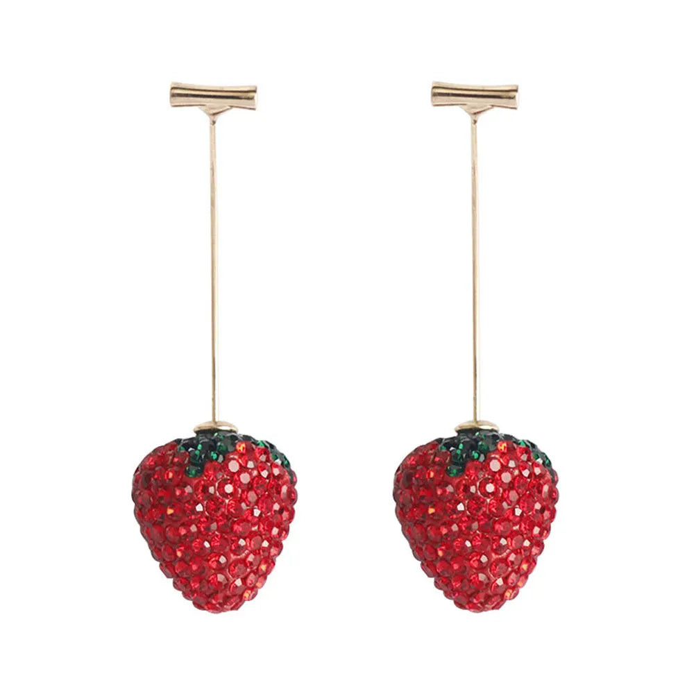 Geometric strawberry design earrings with spot drill detailing in red zinc alloy