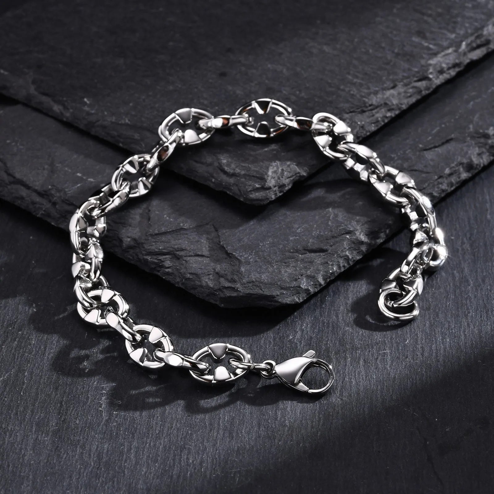 Stainless steel thick geometric chain bracelet for men's hip hop fashion