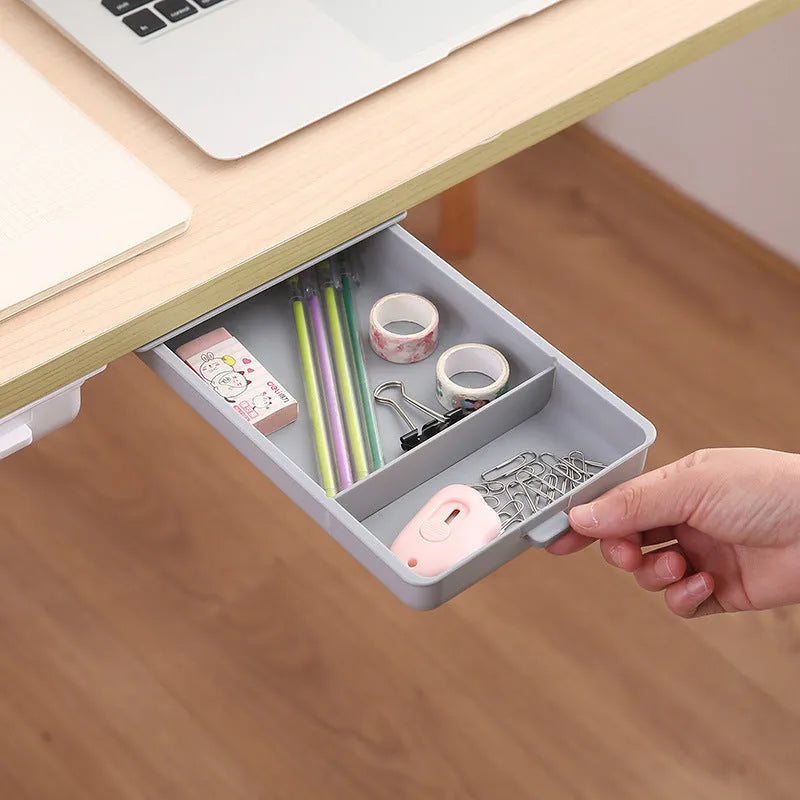 Plastic under desk storage box with grid lid in multiple colour options