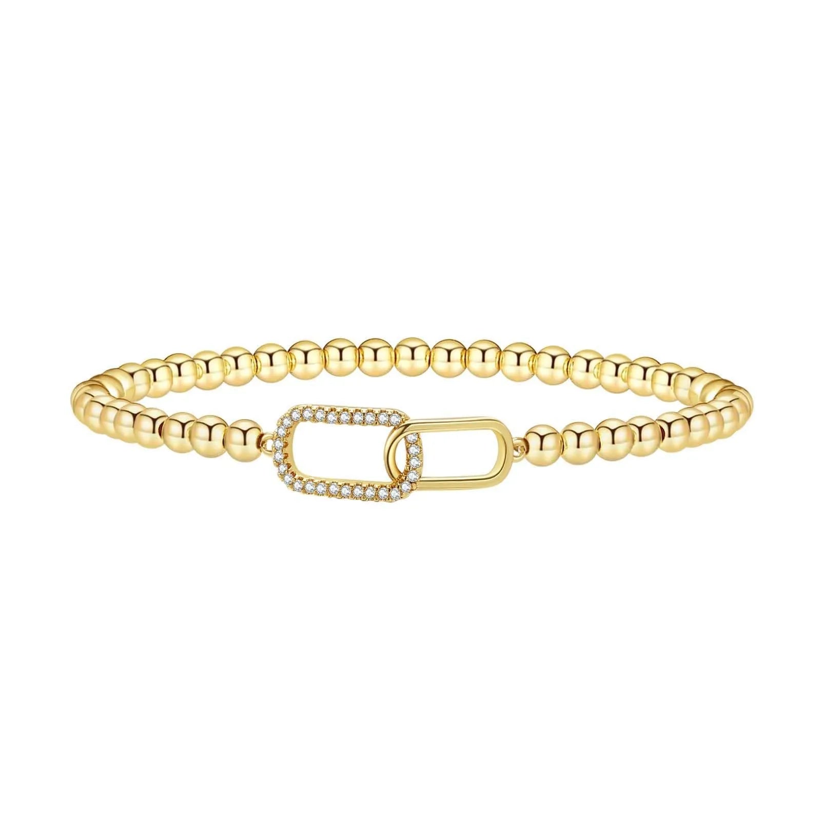 Adjustable stainless steel beaded bracelet with geometric round beads and sliding clasp