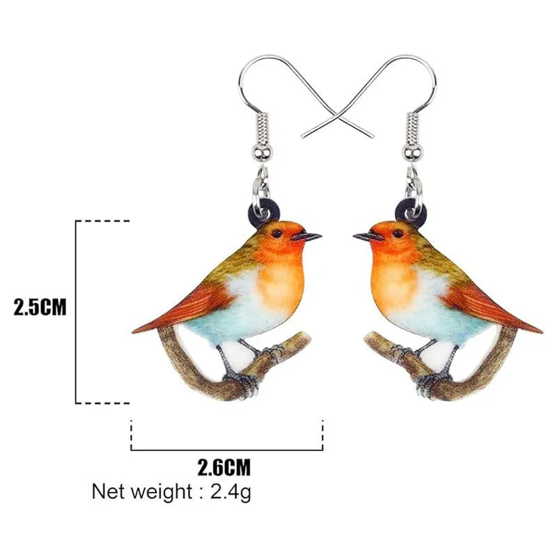 Blue titmouse design acrylic pendant earrings with snake pattern and geometric elements