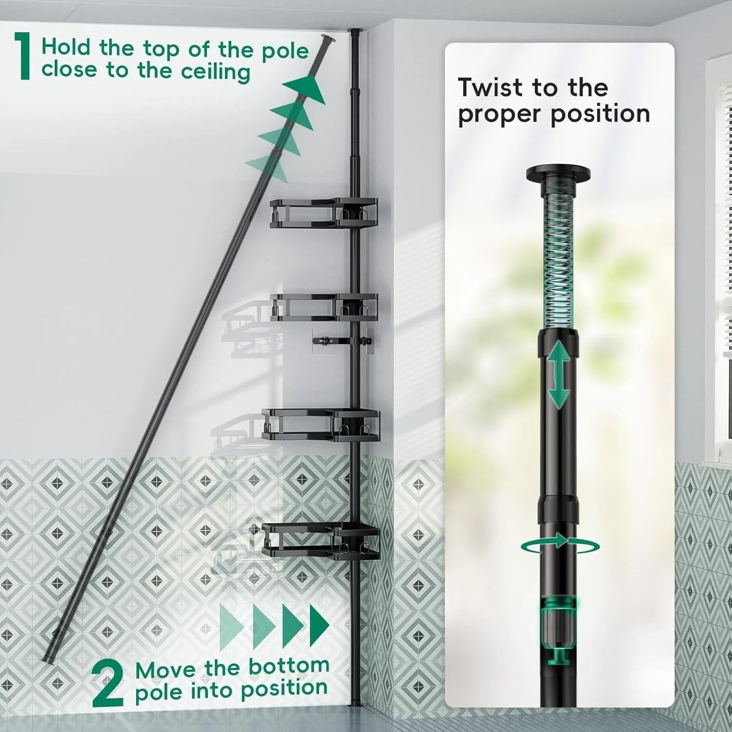 Hole-free retractable bathroom storage rack with four stainless steel layers