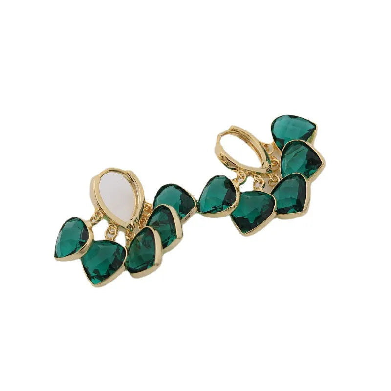 Green heart pendant ear clip earrings in Korean style for women