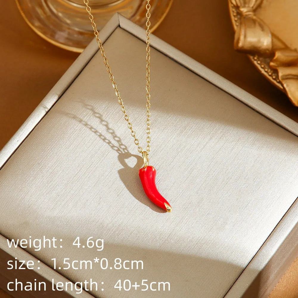 Titanium steel women's necklace with O-ring chain and delicate indie fruit pendant in golden colour options