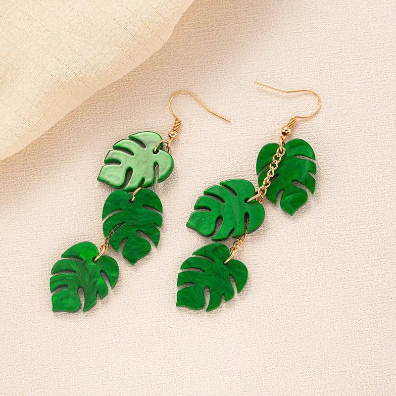 Acrylic drop earrings with coconut and jackfruit designs on alloy hooks in summer colours