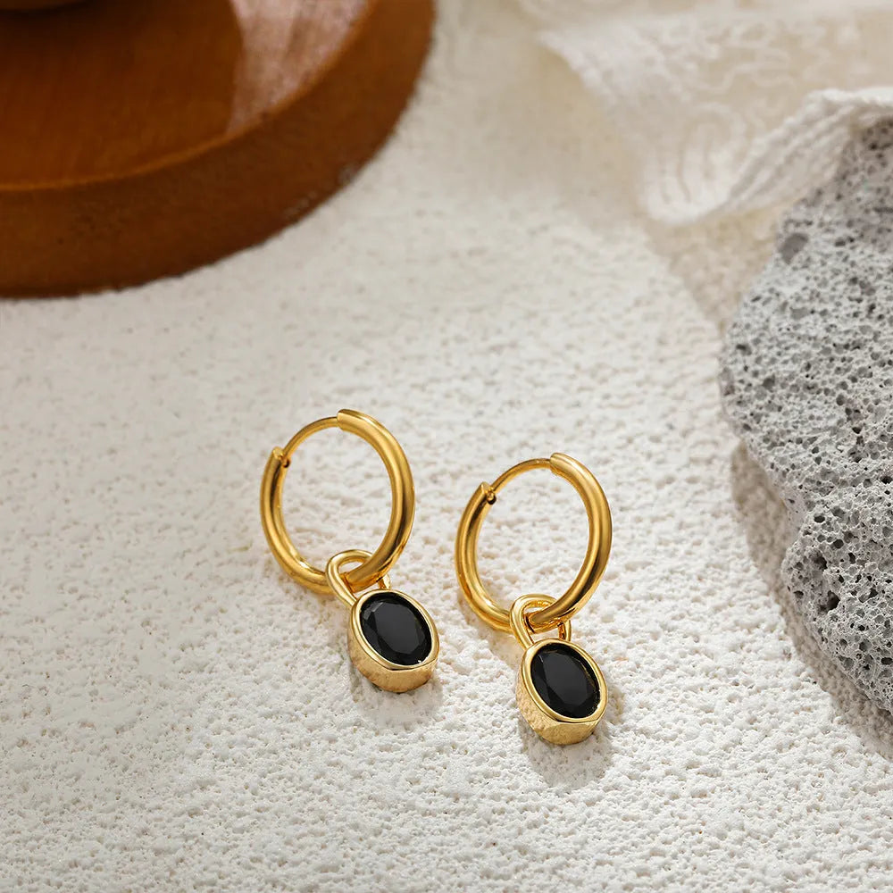 Women's copper oval zircon earrings in six colours including army green and emerald