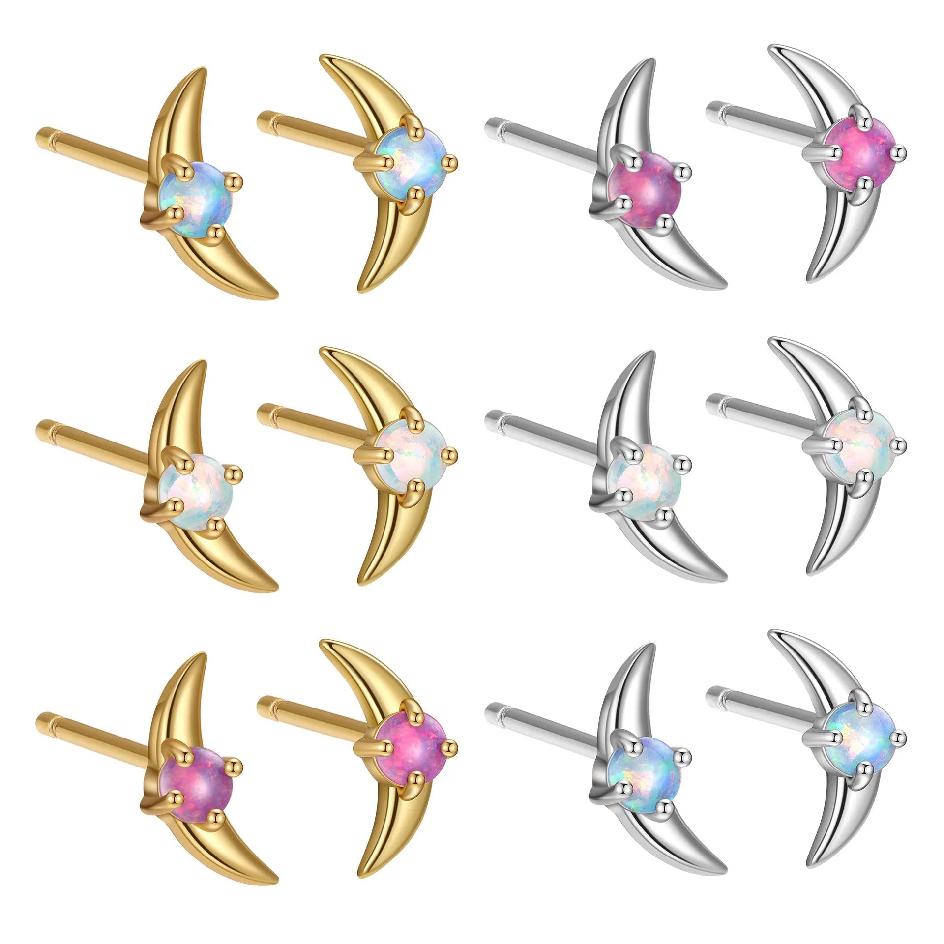 A pair of women's geometric earrings made from 925 silver, shown in gold plating with a blue stone accent.