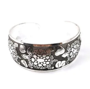 Ethnic carved open Miao silver alloy bracelet in Roman shape with diamond treatment