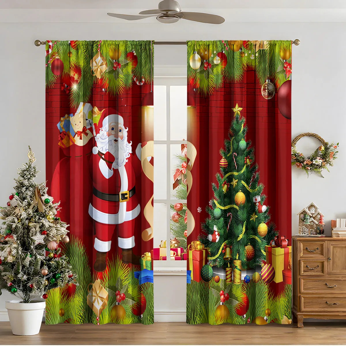3D digital printed Christmas curtains in polyester with sunshade function and modern design