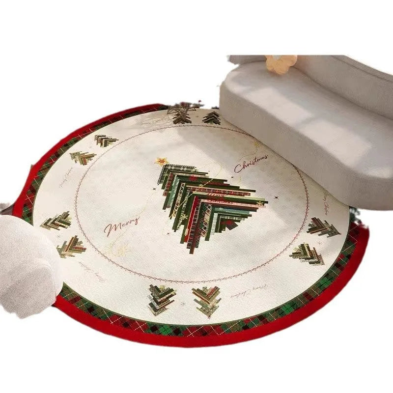 Red Christmas-themed round carpet with festive patterns available in multiple diameters from 60cm to 200cm