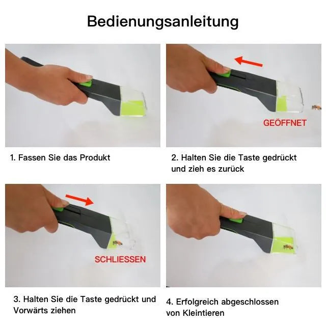 Green plastic handheld insect catcher for garden and grass pest control