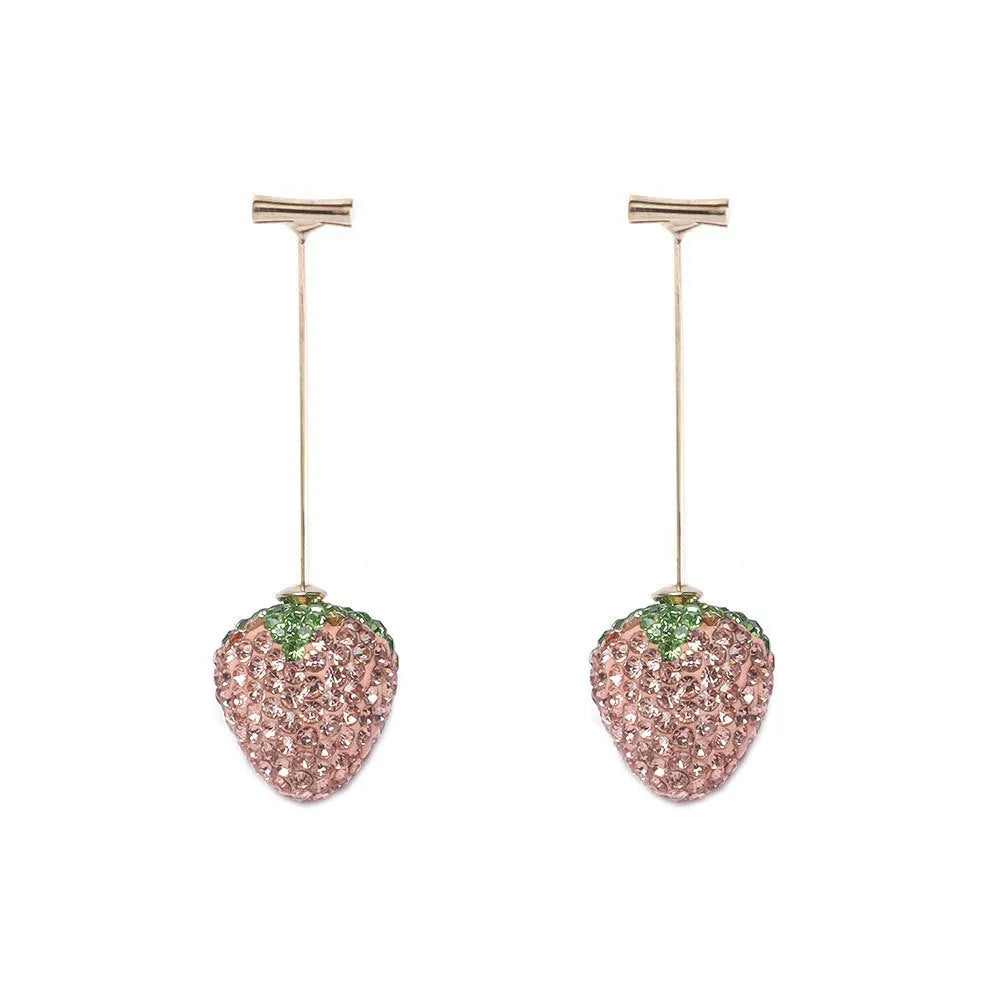 Geometric strawberry design earrings with spot drill detailing in red zinc alloy