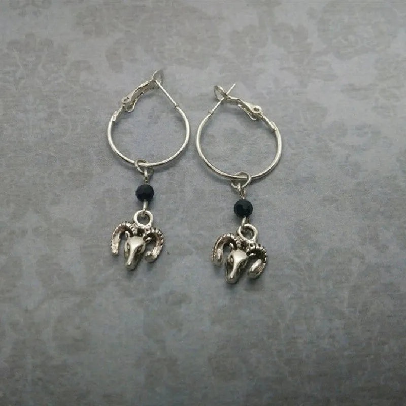 Silver Tibetan antelope round ring alloy earrings for women with European American styling