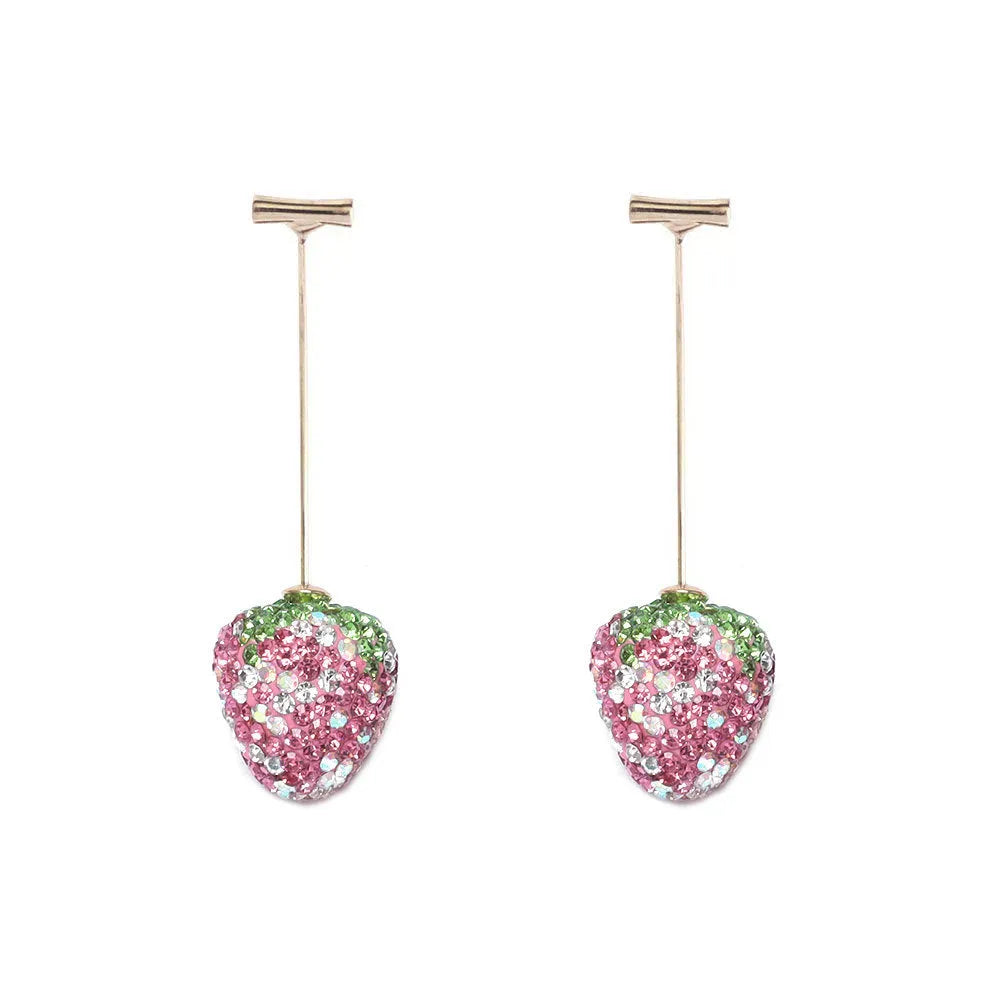 Geometric strawberry design earrings with spot drill detailing in red zinc alloy