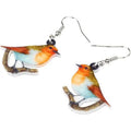 Blue titmouse design acrylic pendant earrings with snake pattern and geometric elements