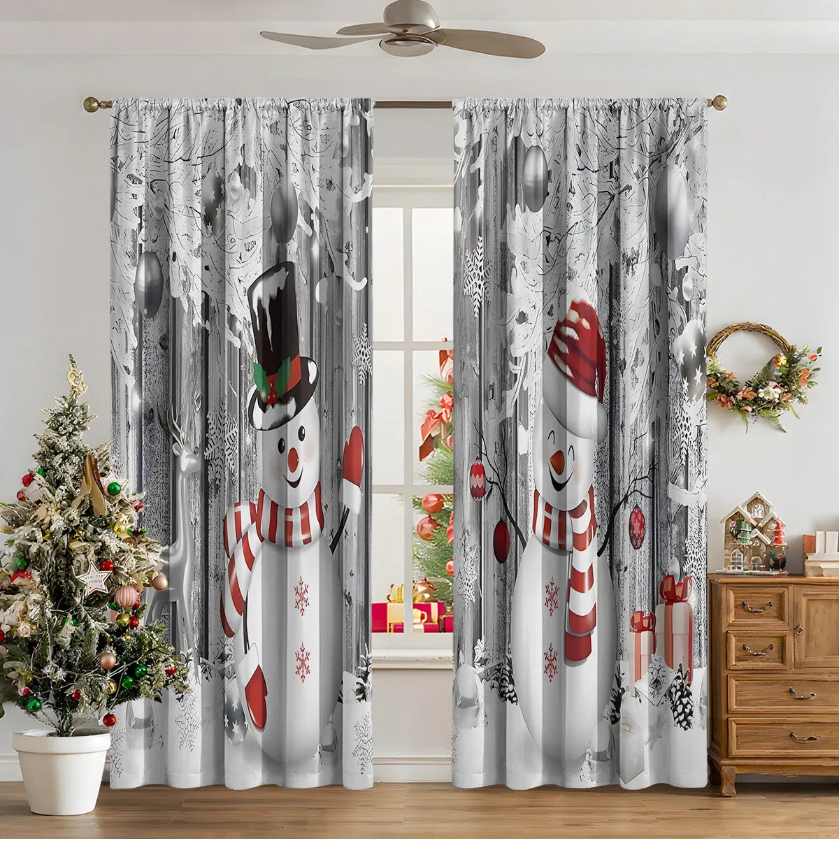 3D digital printed Christmas curtains in polyester with sunshade function and modern design