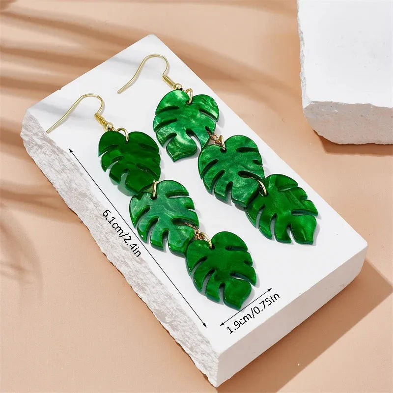 Acrylic drop earrings with coconut and jackfruit designs on alloy hooks in summer colours