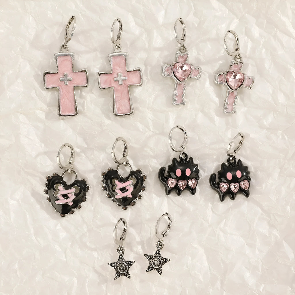 Women's alloy cross crystal earrings in five colour options with geometric and animal Zodiac designs