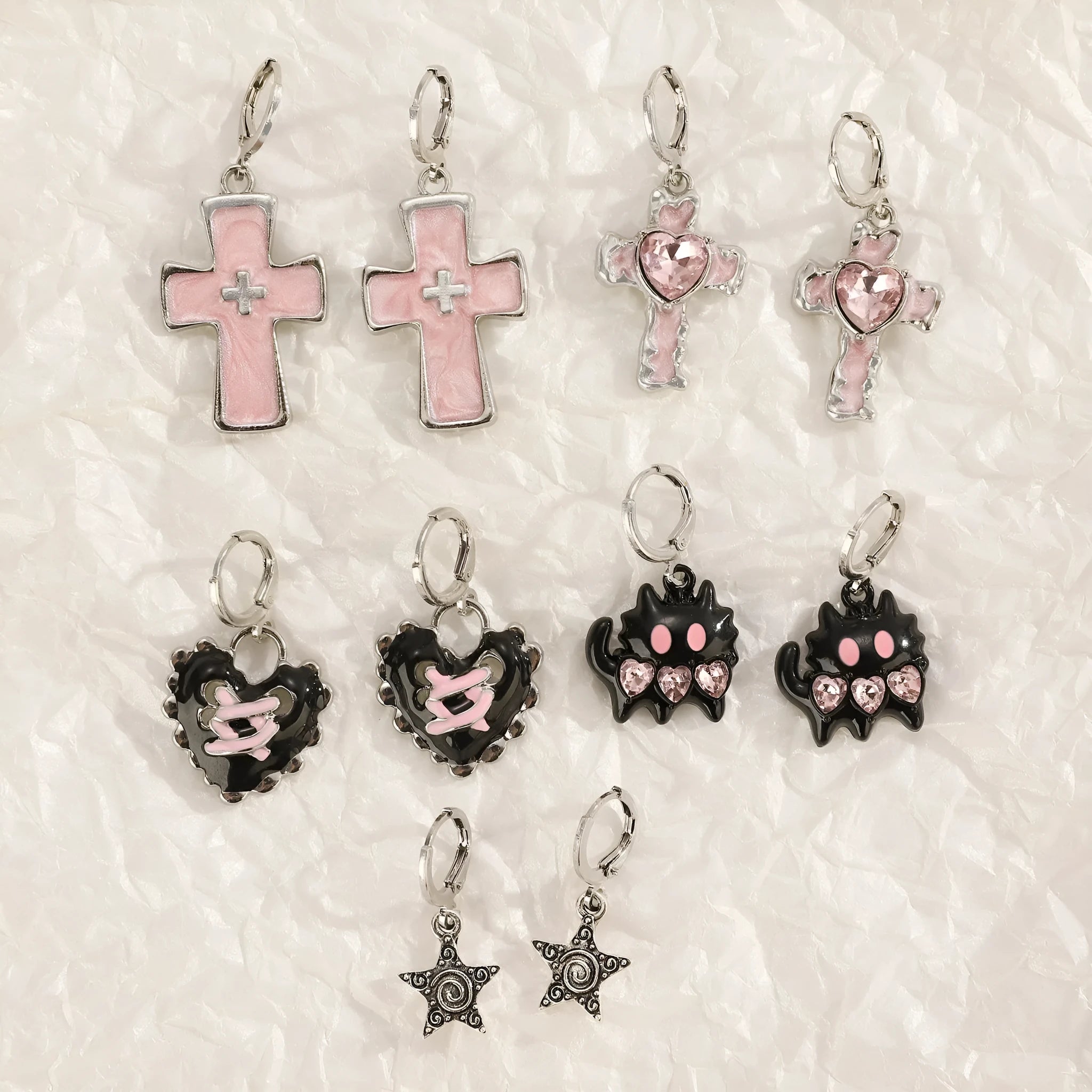 Women's alloy cross crystal earrings in five colour options with geometric and animal Zodiac designs