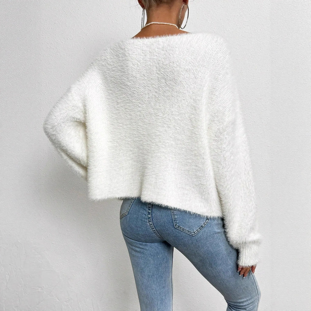 White women's cardigan with V-neck and beaded knit detail, medium thickness polyester fabric