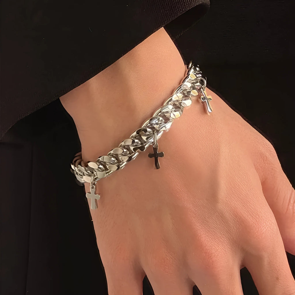 Men's titanium steel cross bracelet with geometric shape in cold wind style