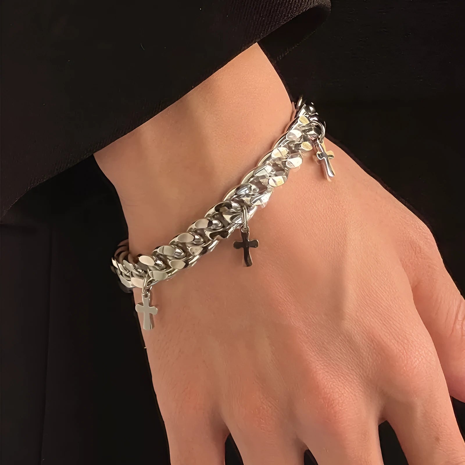 Men's titanium steel cross bracelet with geometric shape in cold wind style