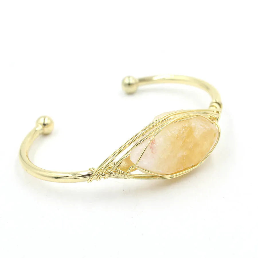 Natural raw gemstone winding bracelet with 8mm amorphous crystal beads in ethnic style design