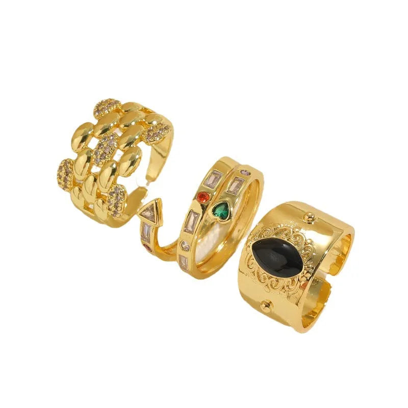 Geometric Chinese style ring with zircon stone in horse eye black colour