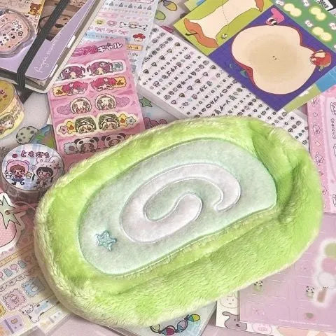 Velvet Swiss roll cake design pencil case for stationery storage