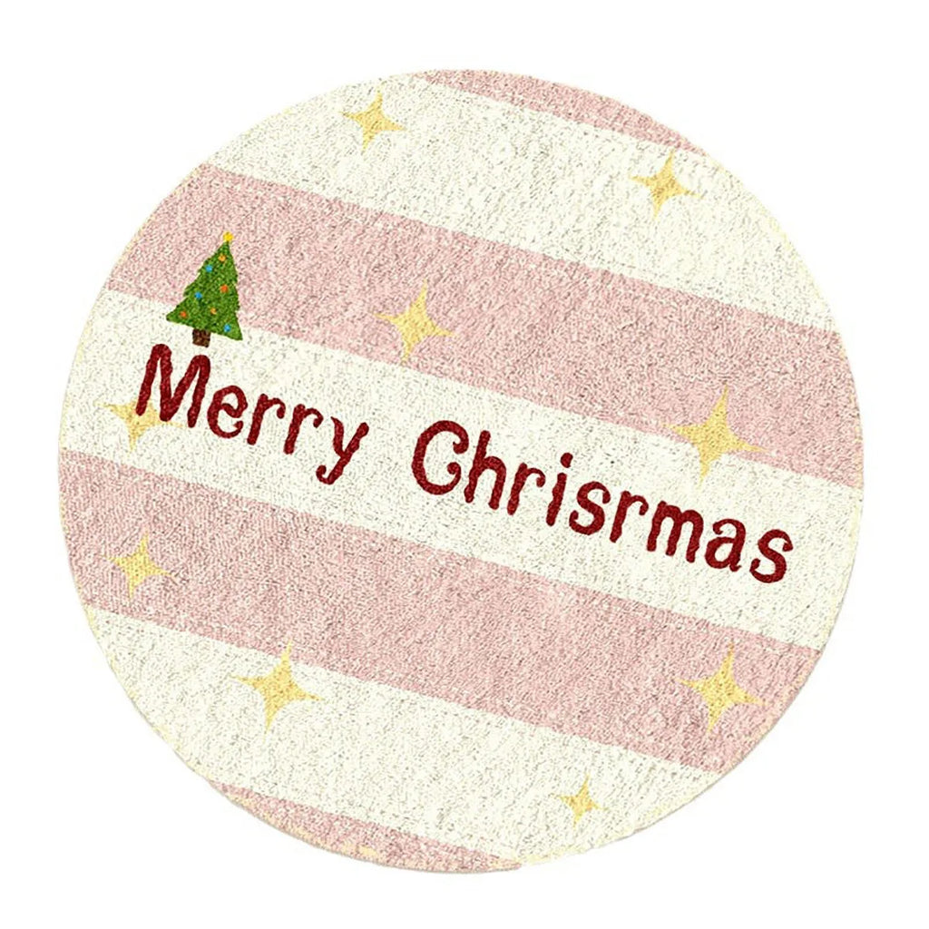 Round Christmas-themed floor mat with alien shape outline in cashmere-like finish