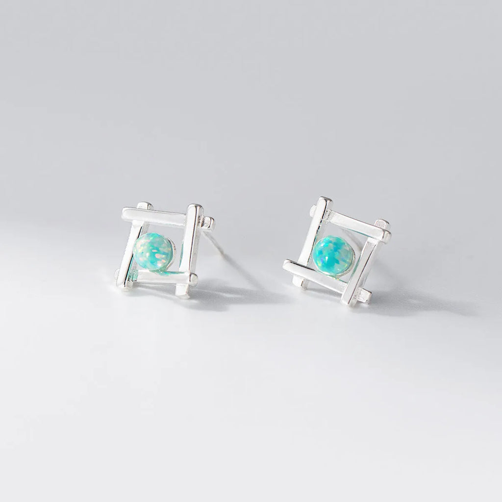 Women's geometric cross quadrangle stud earrings in sterling silver with silver or gold plating