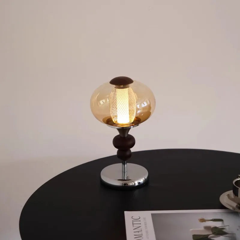 Zhonggu solid wood rechargeable palace table lamp with touch switch, 16x28cm, three colour dimmable light, retro style