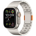 Magnetic buckle stainless steel Apple Watch strap in silver colour on 44mm watch case