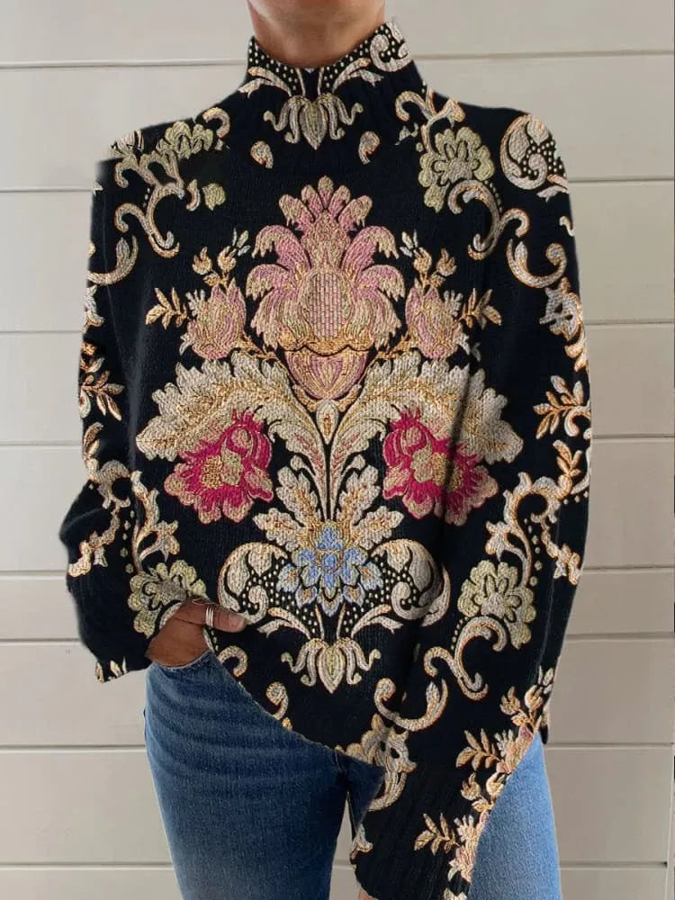 Black line colourway turtleneck sweater with 3D printed pattern in loose fit design