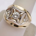 Gold geometric hollow couple rings with chamfering square pattern design on copper