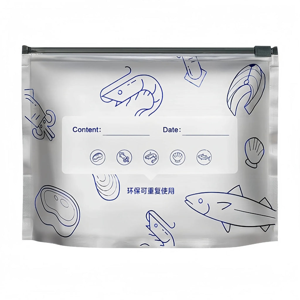 Aluminium foil sealed food storage bags in three sizes with heat resistance from minus 60 to 100 degrees Celsius