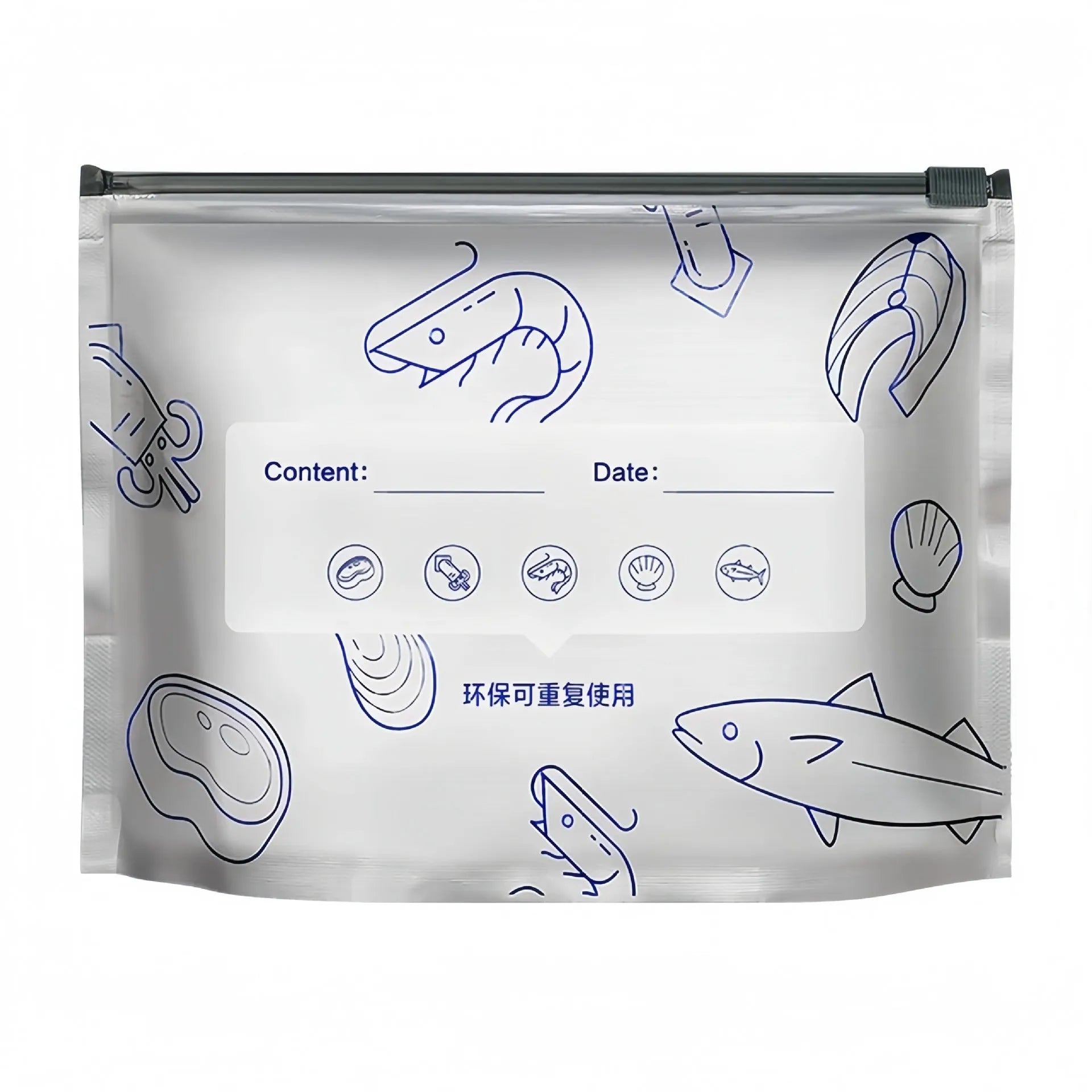 Aluminium foil sealed food storage bags in three sizes with heat resistance from minus 60 to 100 degrees Celsius