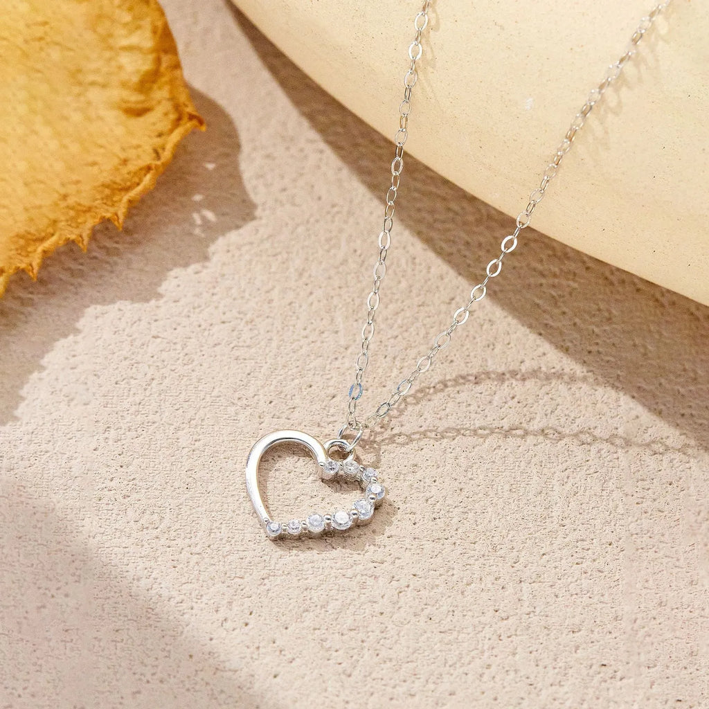 925 sterling silver hollow heart necklace in white gold finish on regular chain for women fashion OL style