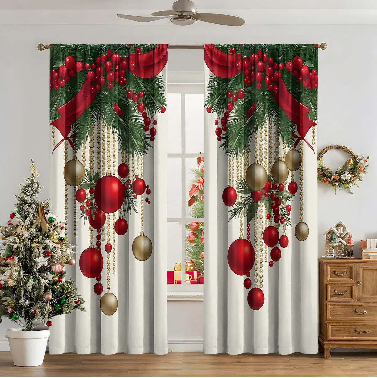 3D digital printed Christmas curtains in polyester with sunshade function and modern design