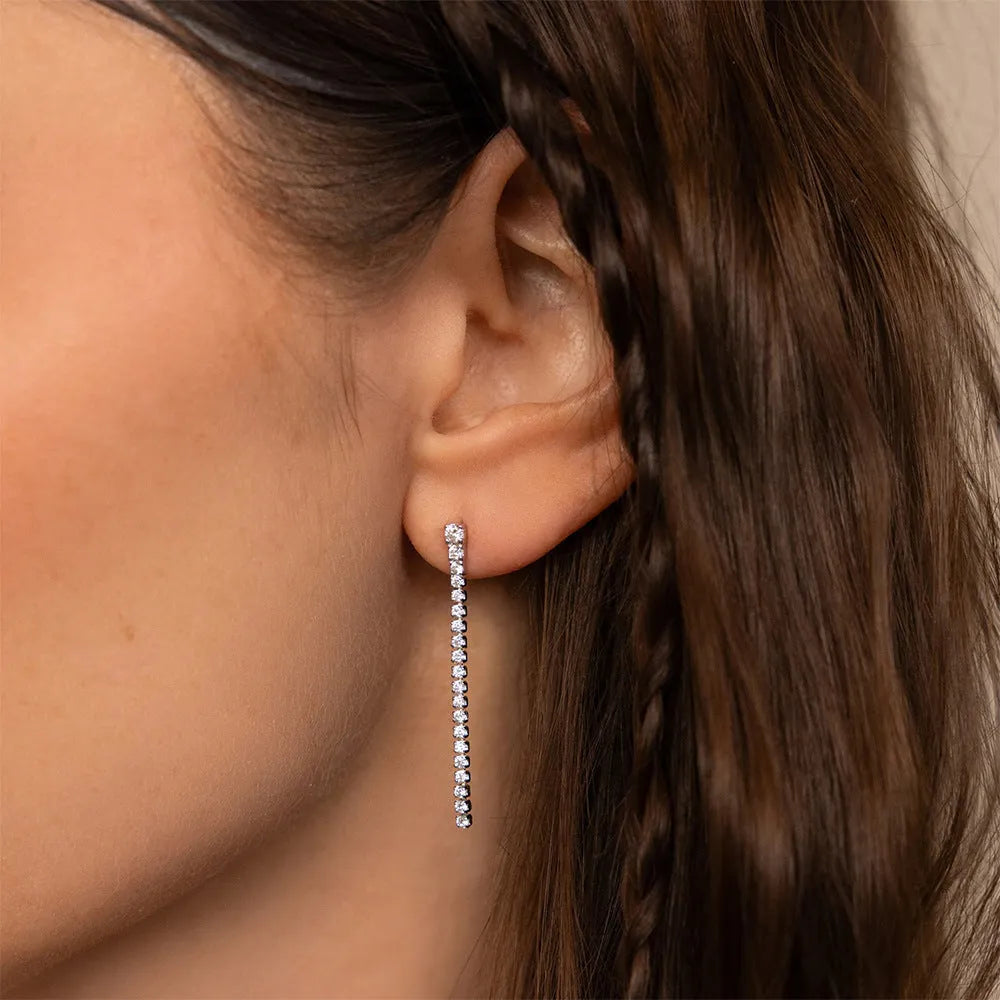 Geometric stainless steel zircon stud earrings with linear detailing in gold and steel tone options