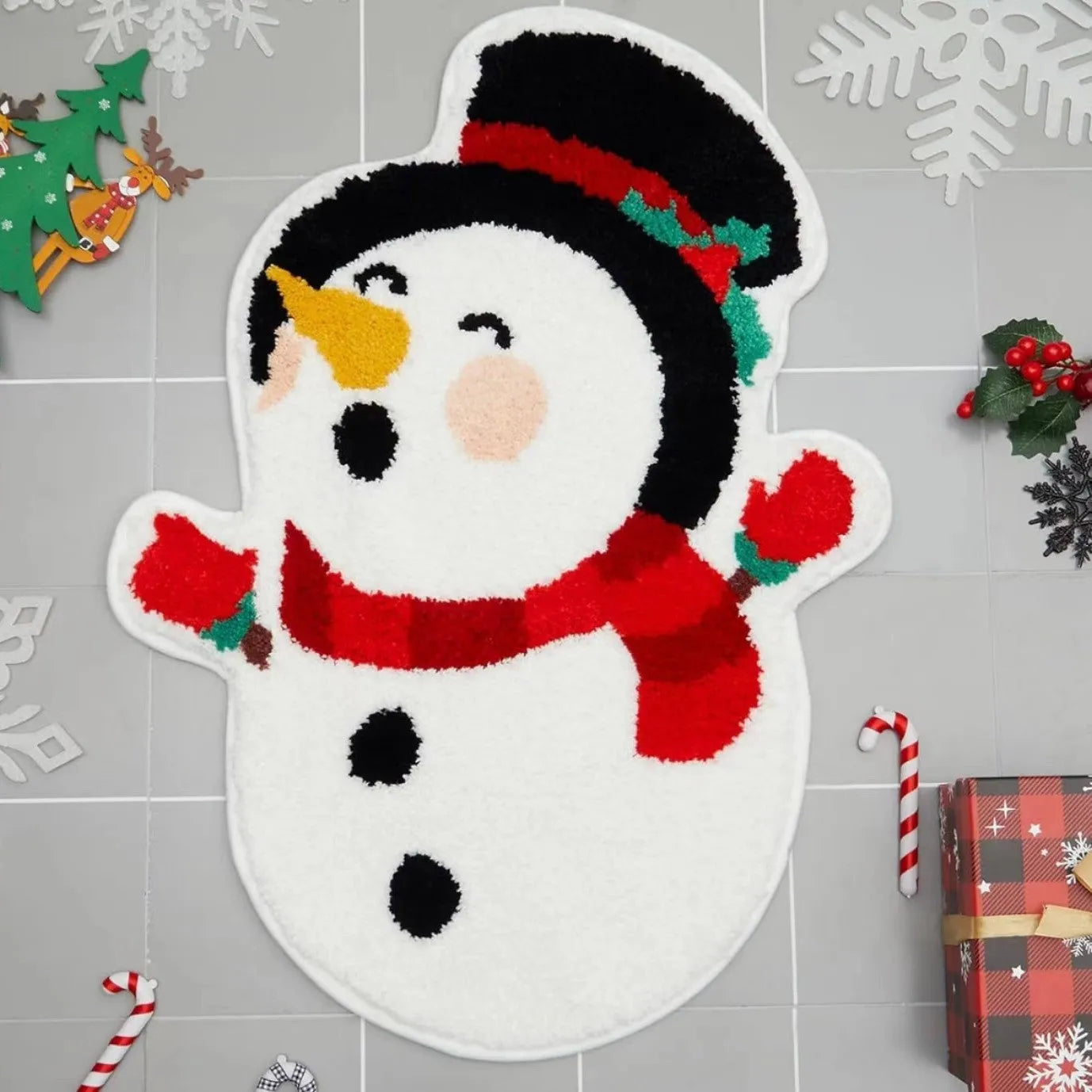 Christmas geometric print polyester hallway mat with anti-slip backing in festive colours