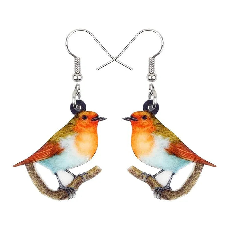 Blue titmouse design acrylic pendant earrings with snake pattern and geometric elements